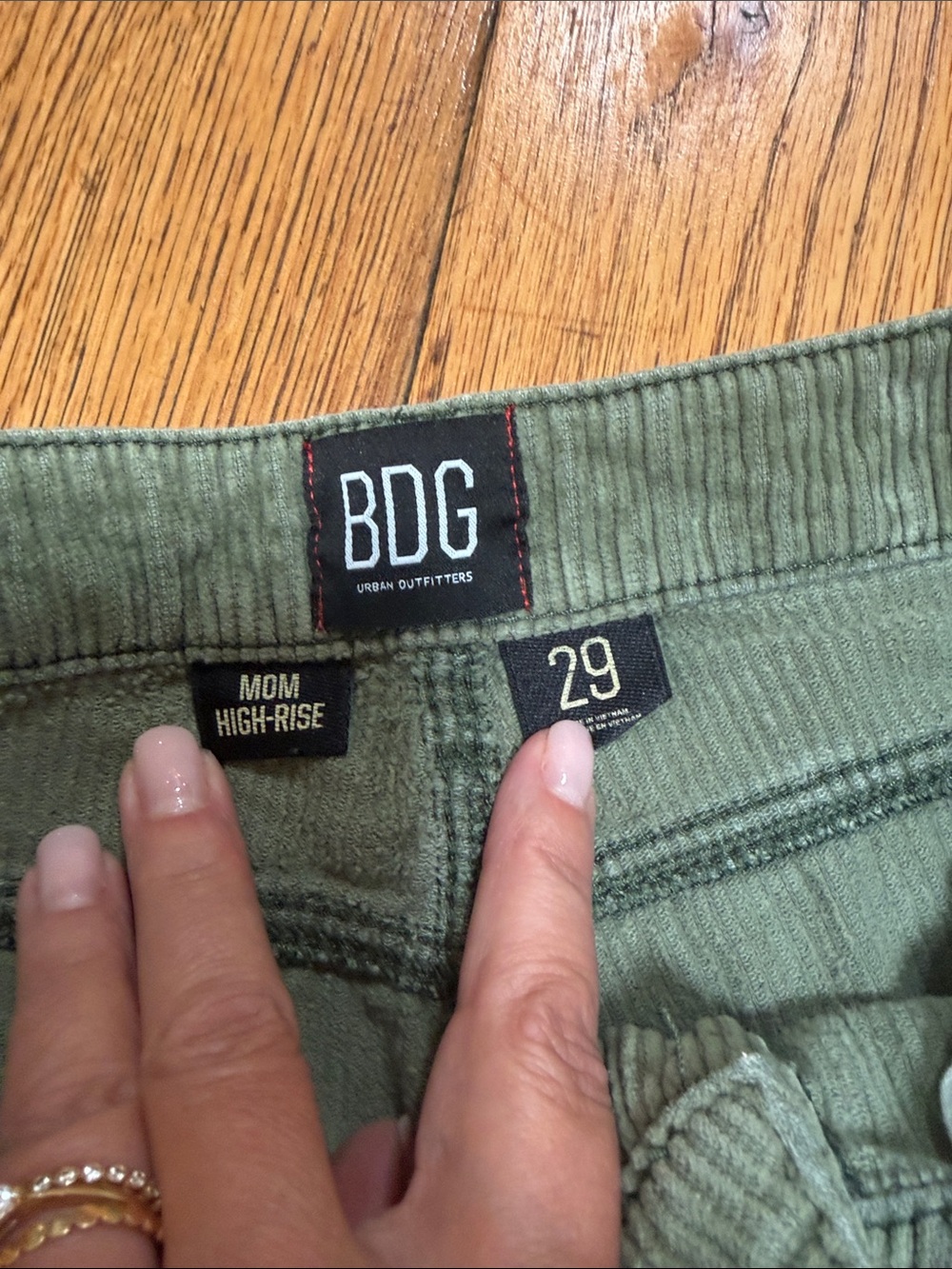BDG Olive Corduroy Mom High-Rise Pants - Picture 2 of 2